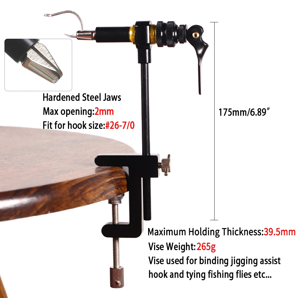 Lionriver 360 °   Tornillo de banco con abrazadera en C de rotación, gancho de asistencia para Jigging, tornillo de banco de encuadernación, mandíbula de acero endurecido, tornillo de banco para atar moscas, herramienta de fabricación de señuelos de pesca - imagen 2