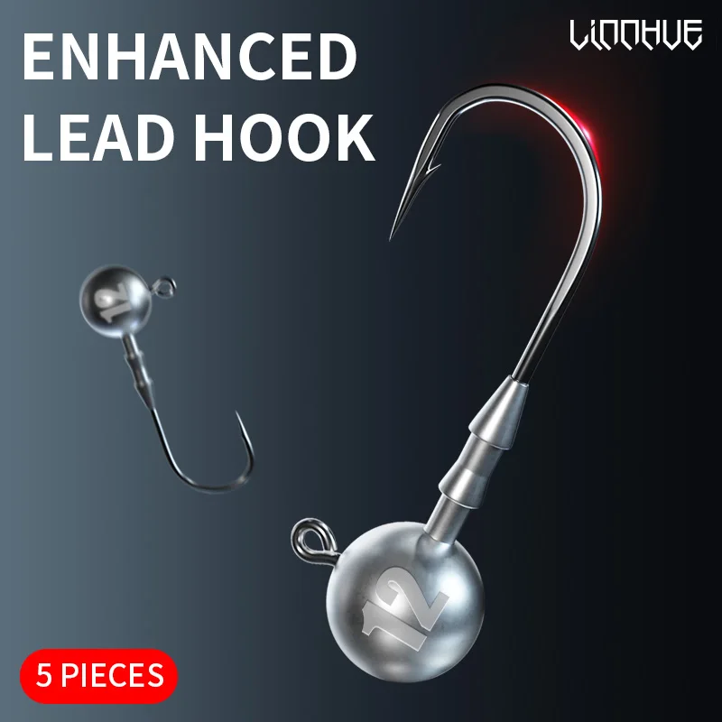 LINNHUE-anzuelo con cabeza de plomo, 5 unidades/bolsa, 3,5g, 5g, 7g, 10g, 12g, 14g, anzuelo de calamar inoxidable de alto carbono, accesorios para aparejos, anzuelo de pesca - imagen 2