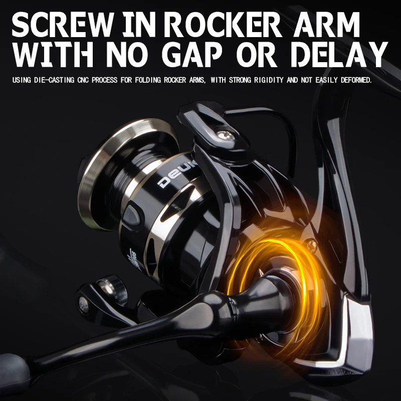 Nuevos carretes giratorios DEUKIO, Metal ultraligero, relación de engranaje 5,2: 1, 3 + 1BB, arrastre máximo de agua salada o dulce, carretes de pesca con señuelo de 6kg - imagen 4