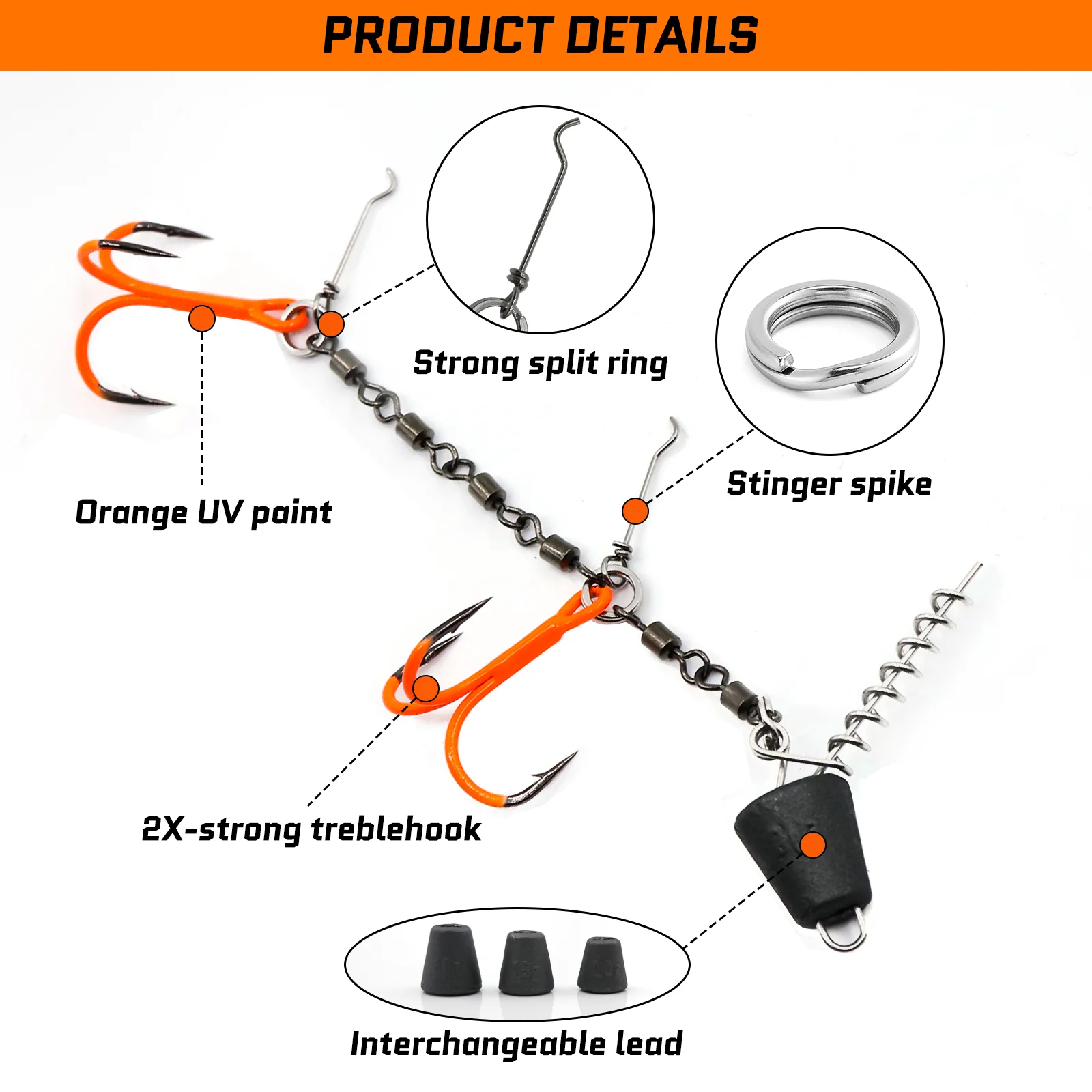 Anzuelos Stinger para Lucio de 9KM, aparejo de pesca con anzuelo triple pintado con UV para Swimbait, accesorios de señuelo suave de goma - imagen 3