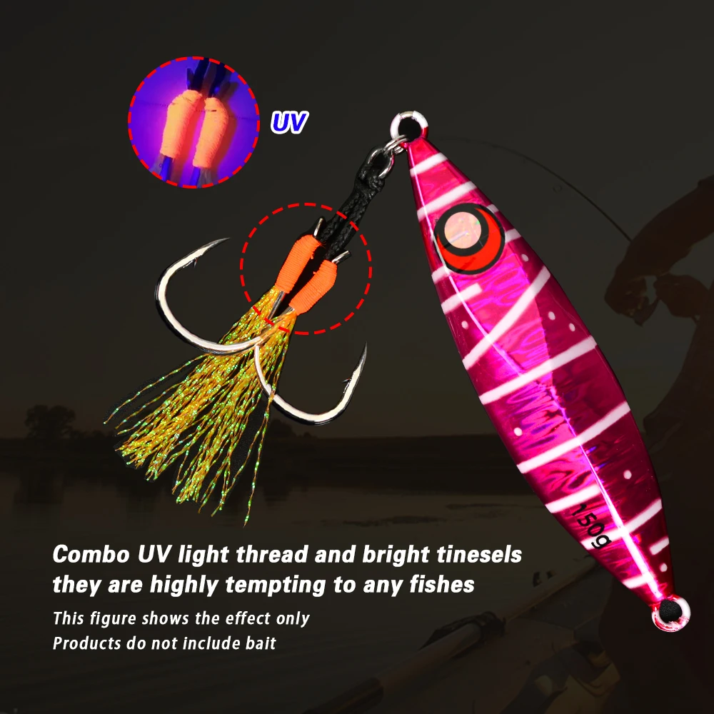 TOLU 10 ganchos de asistencia de cola de plantilla de metal 13-22 # Con línea de PE pluma anillo sólido Jigging anzuelo uv para anzuelos de pesca con señuelo de 10-120g - imagen 5