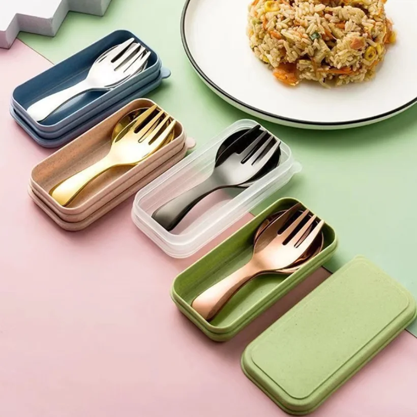 Traje para turismo al aire libre, vajilla portátil de acero inoxidable 304, vajilla para niños, vajilla de postre, combinación de cuchara y tenedor - imagen 2