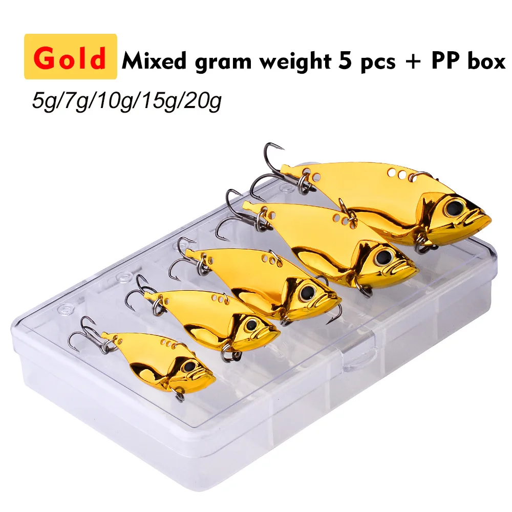 Una caja de equipos de pesca de señuelo de oro