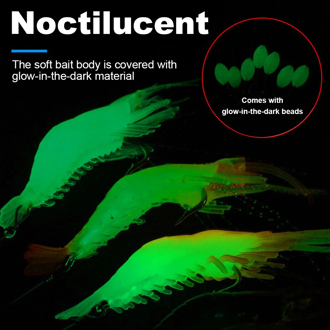 FishTrip-señuelo suave de Camarón, 5 piezas, 9,5 cm, 6,5g, Señuelos de Pesca noctilucentes, cola segmentada para agua salada - imagen 5