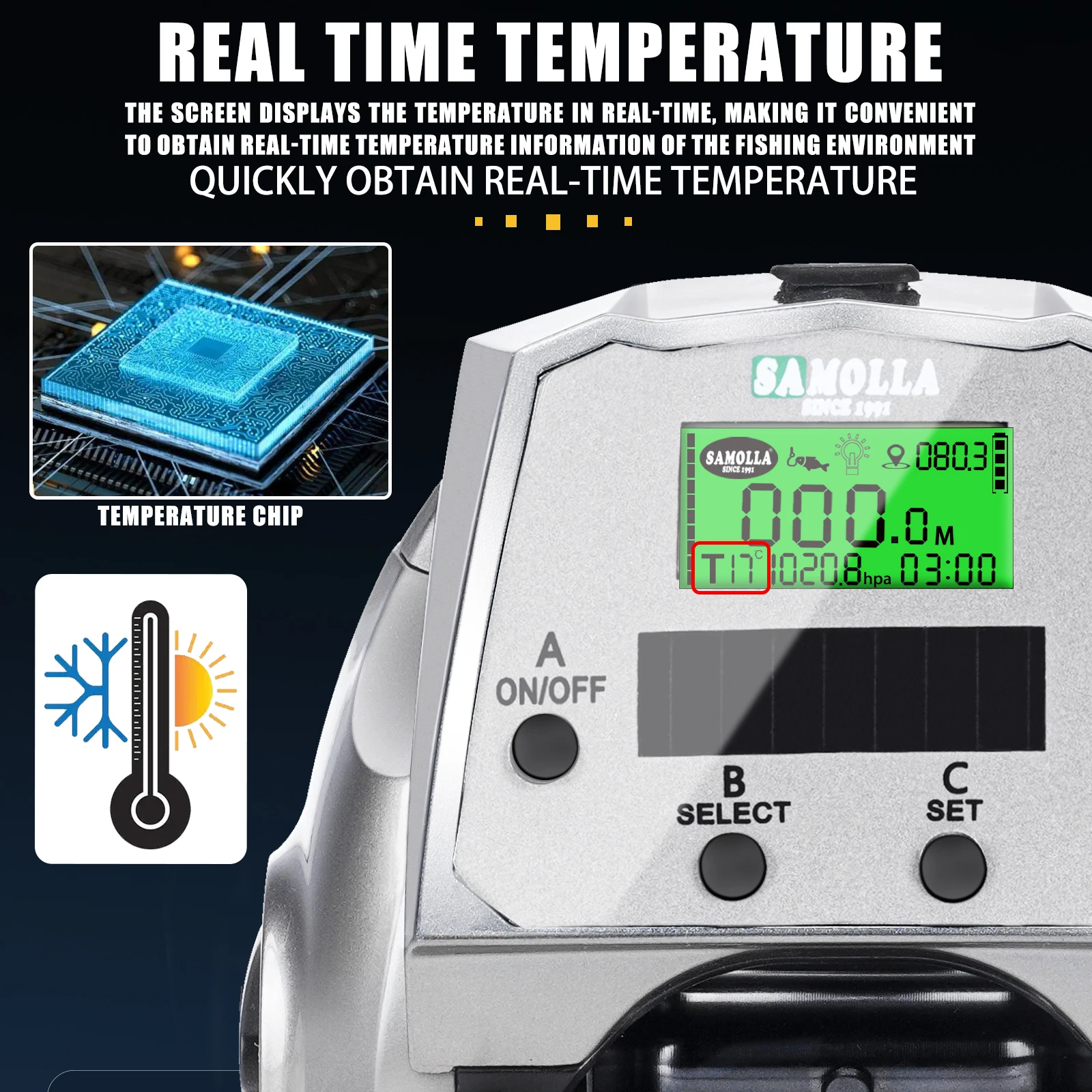 SAMOLLA nuevo carrete de pesca electrónico grande Solar + carga USB pantalla grande temperatura/presión de aire carrete de Baitcasting - imagen 4