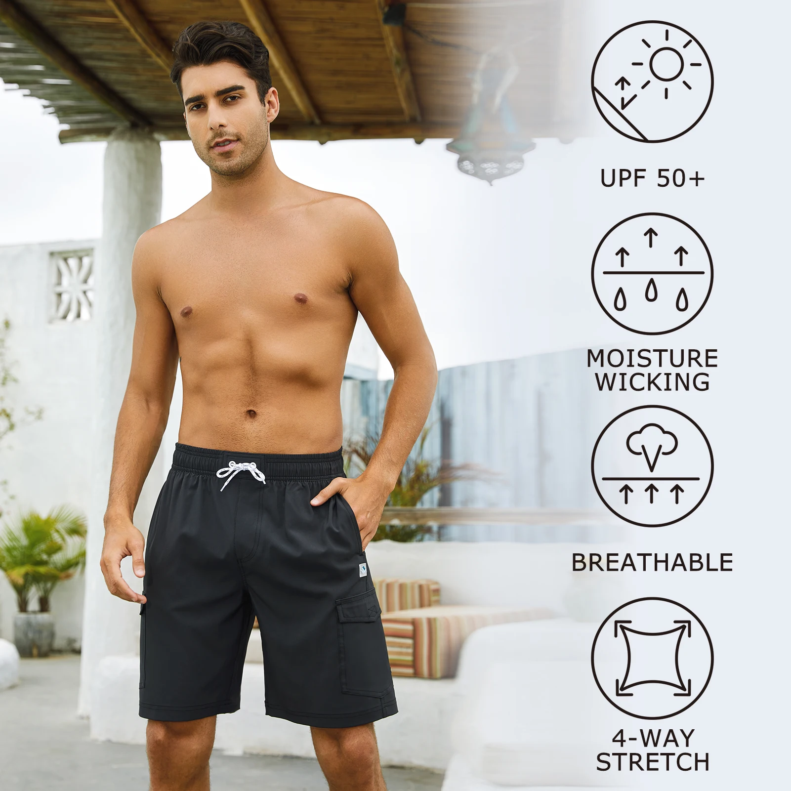 WILDBREATH bañador de 9 "para hombre, UPF 50 +, pantalones cortos de playa de secado rápido con forro de malla, trajes de baño ligeros - imagen 3