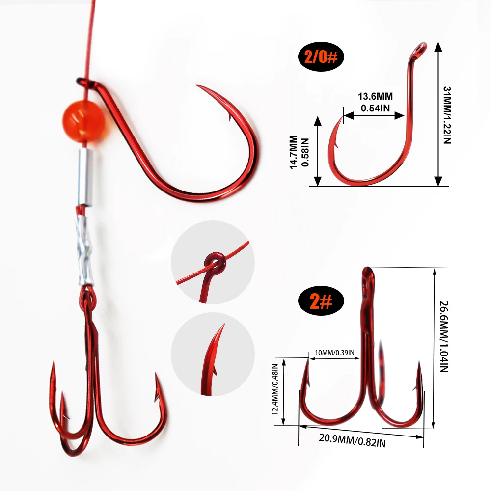 ZYZHE Aparejo Pesca Cebo Vivo – Anzuelos Triples Pulpo Rojo - imagen 2