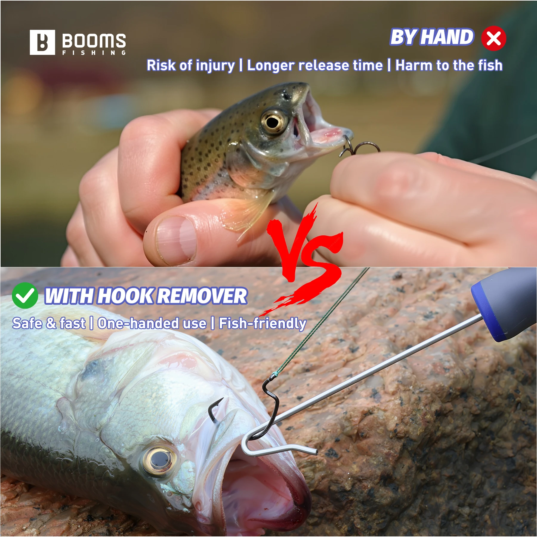 Booms Fishing XW21 2 piezas removedor de anzuelos de pesca Dehooker de acero inoxidable Extractor separador de anzuelos herramientas de pesca de desacoplamiento rápido - imagen 5