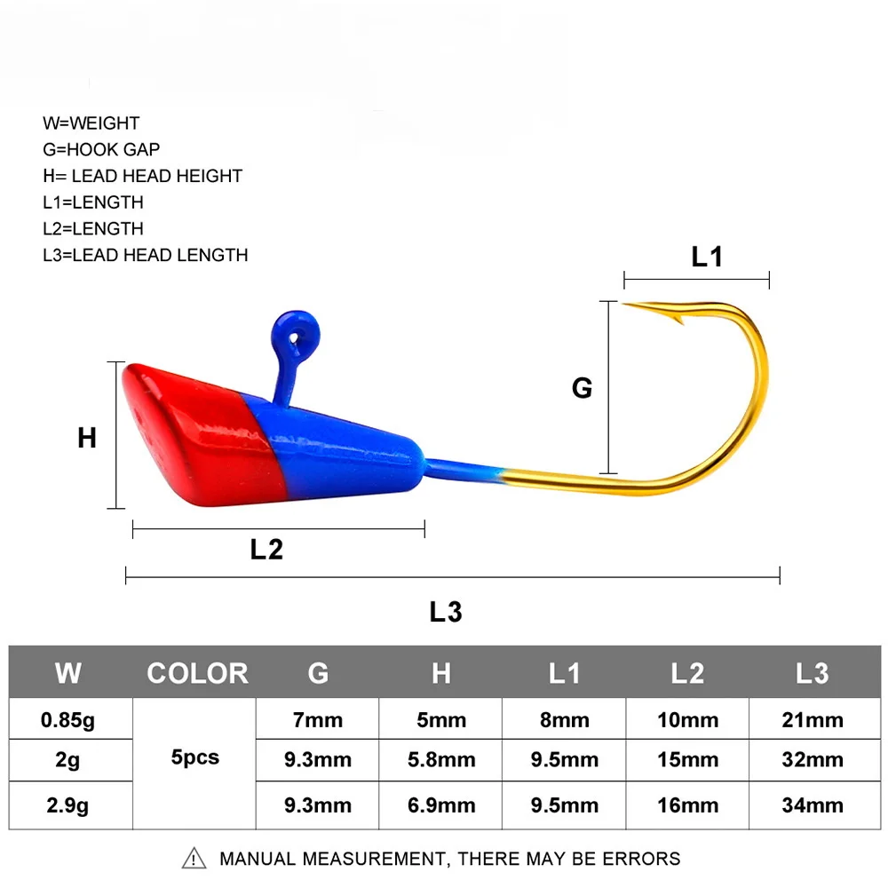 5 uds anzuelo de cabeza de plantilla de manivela anzuelo de pesca con púas 0,8g 2g 2,9g señuelo de plantilla de cabeza cebo duro anzuelo de gusano suave para accesorios de pesca - imagen 3