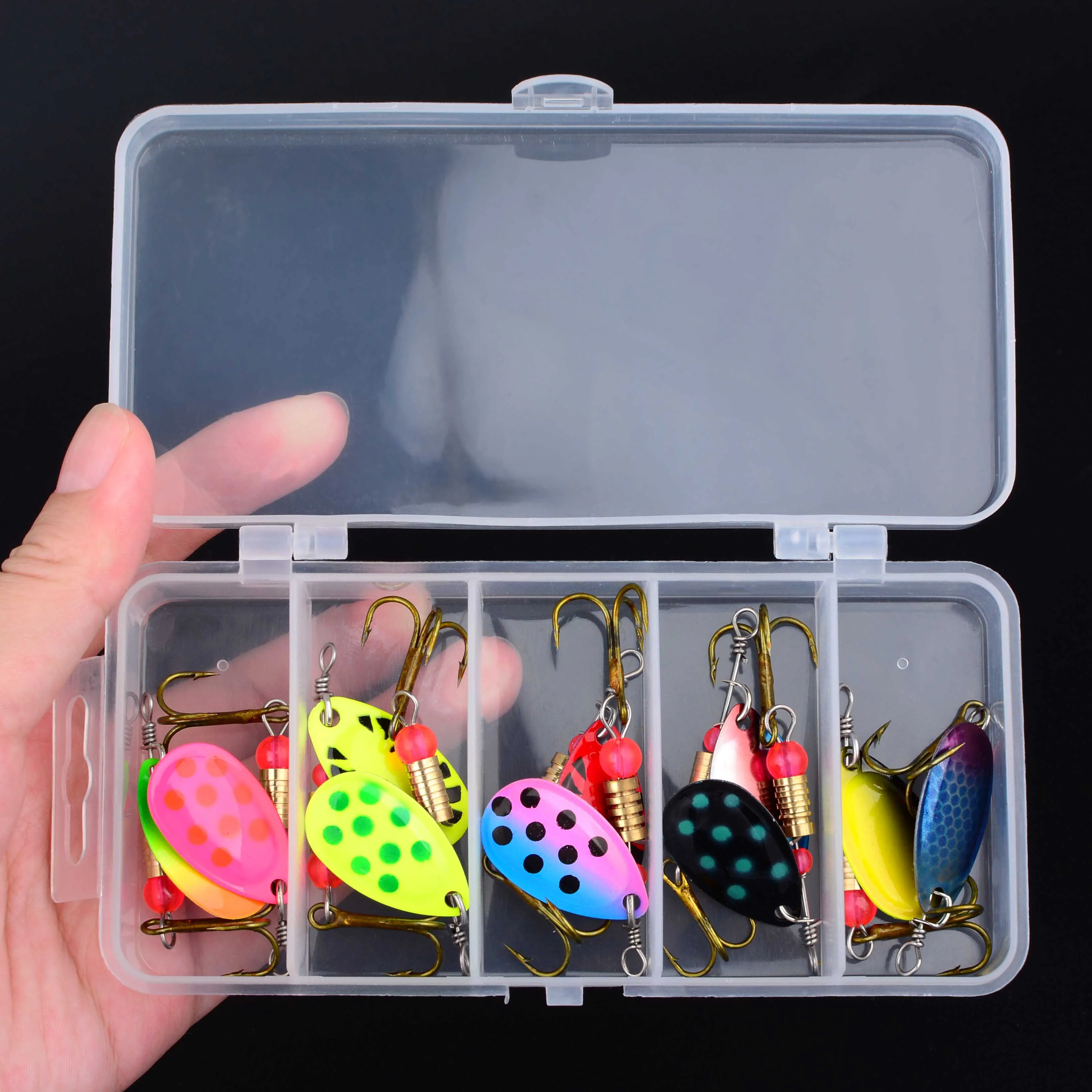10 unids/caja Spinner Señuelos de Pesca Wobblers CrankBaits Jig Shone Metal lentejuelas trucha cuchara con anzuelos para Pesca de carpa Pesca - imagen 5