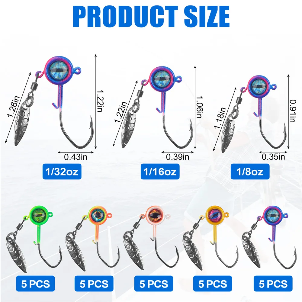 25 uds anzuelos con Spinner Underspin Crappie pesca Jighead con hoja de sauce para Panfish Bass Walleye 1/32 1/16 1/8oz - imagen 2