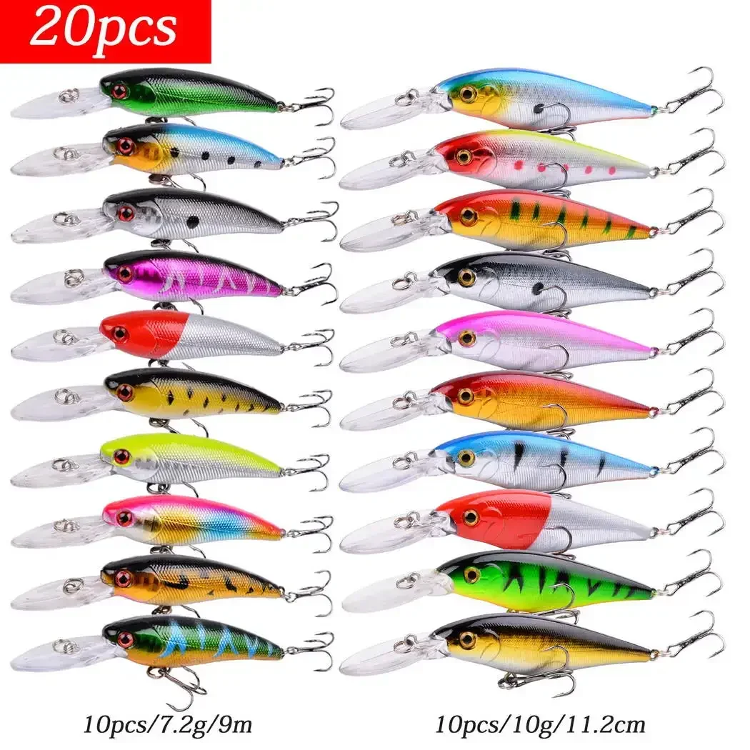 20 piezas cebo duro Minnow Señuelos de Pesca lubina agua salada fresca Japón mar ojos 3D Wobbler aparejos Crankbait Pesca cebos kit set - imagen 4