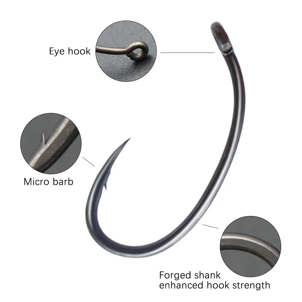 10 Uds. Anzuelos de pesca de carpa, anzuelo de púas KLOR de acero de aleación, aparejo de pelo Ronnie, gancho de recubrimiento de PTFE para alimentador de método, aparejos de accesorios para peces - imagen 5
