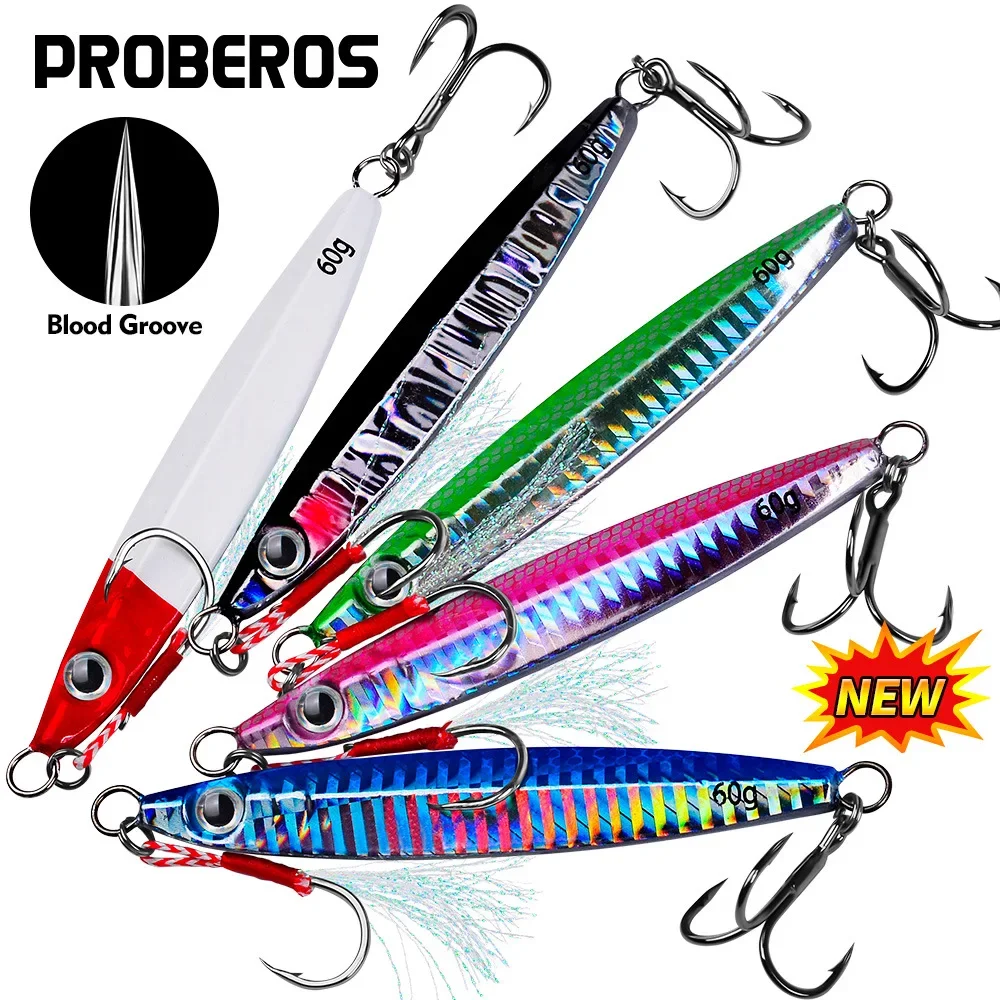 Señuelo de pesca con plantilla de Metal largo, pez de plomo sumergido, cuchara de Jigging de fundición lenta, 20G, 30G, 40G, 60G, cebo de Metal Artificial para orilla, aparejos de mar