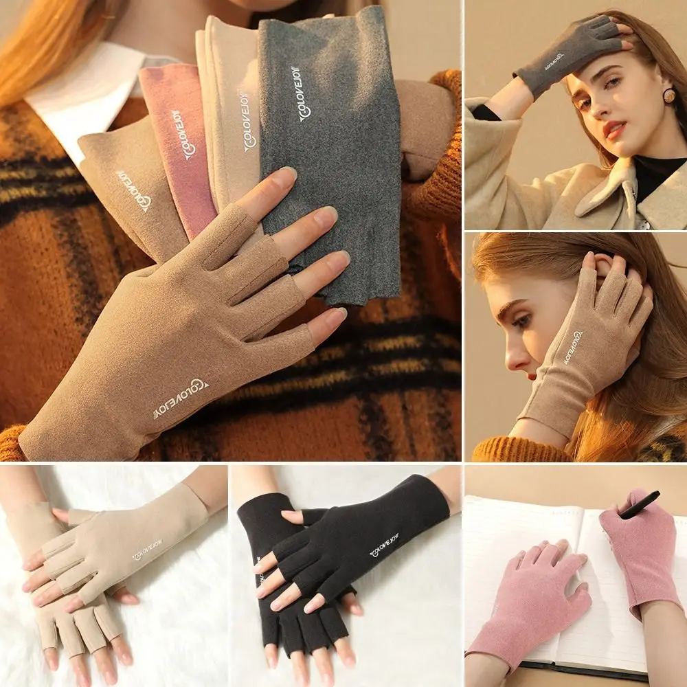 Guantes de pesca térmicos mitones semidedos de terciopelo - imagen 2