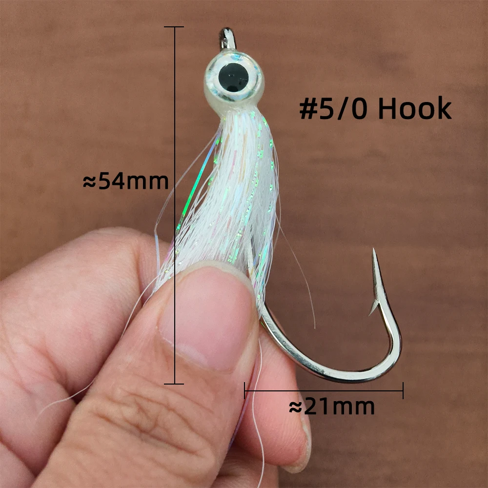 Ellllv 5/0 #   Serpentinas de agua salada, cebo suspendido para peces, pececillos, moscas, anzuelo fuerte, juego grande, señuelo de pesca, cebo para trucha marina y lubina - imagen 5