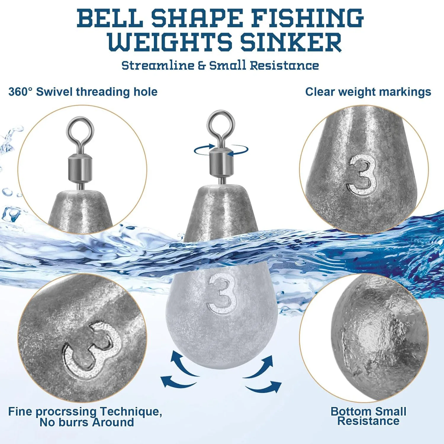 Peso de plomo de 9KM con giro, 10 Uds., plomo de pesca en forma de lágrima, peso de plomo para curricán para agua salada y agua dulce - imagen 2