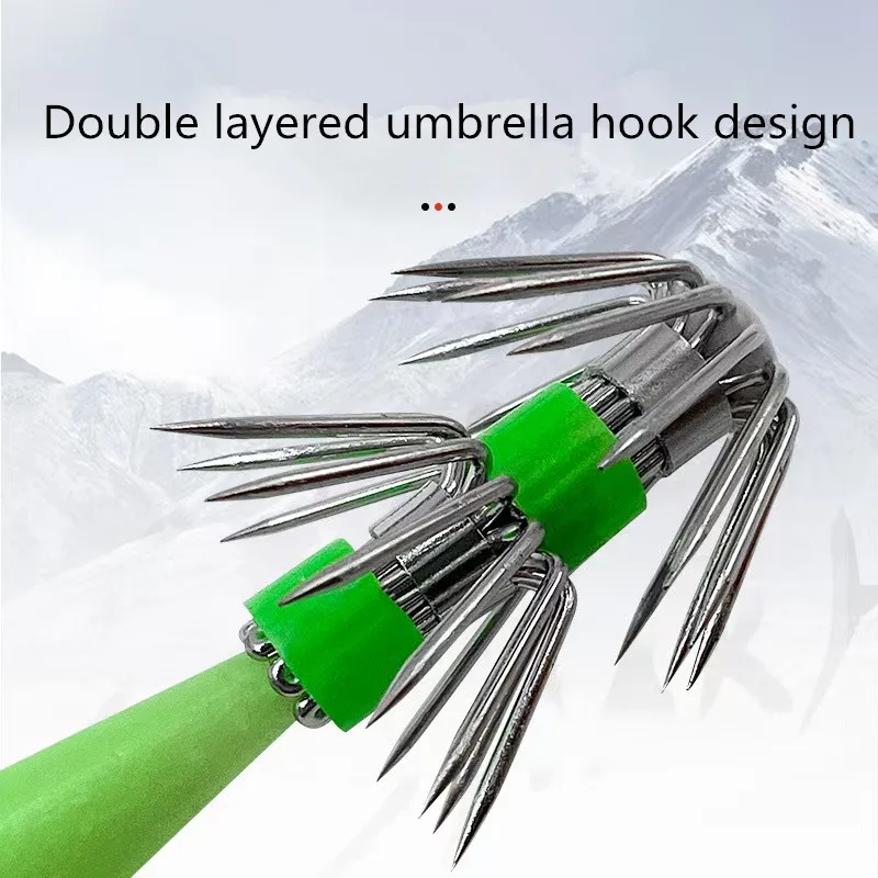 5 juegos de anzuelos de calamar fluorescentes luminiscentes, anzuelos de pesca, anzuelos de cebo, anzuelos de calamar, cebo de tentación, suministros de aparejos de pesca - imagen 3