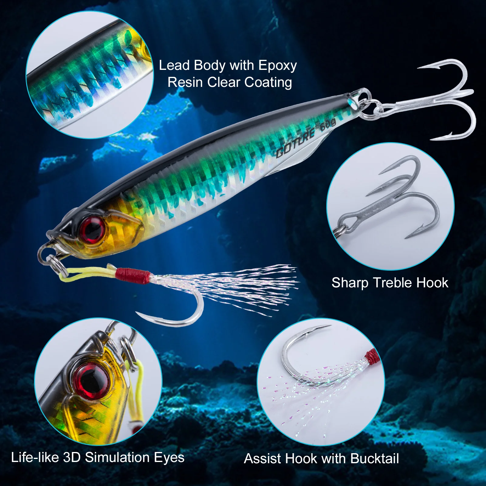 Goture Juego de señuelos metal VIB 40 g para jigging lento
