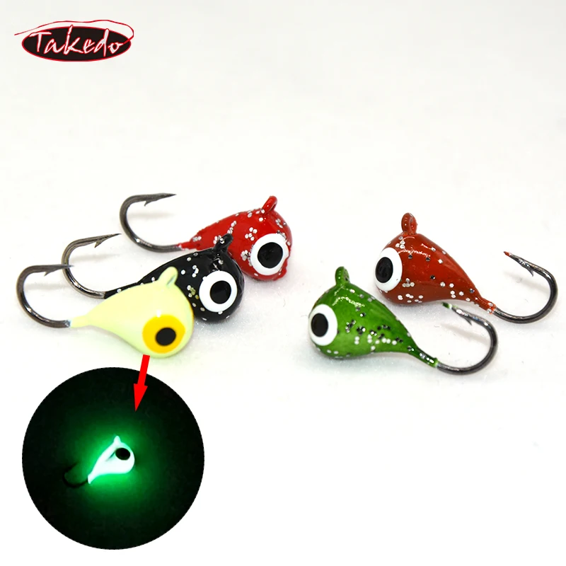 TAKEDO-señuelo luminoso para pesca en hielo, Crankbaits, anzuelo con cabeza de anzuelo de Metal, señuelo para trucha, invierno, SP17, 19mm, 2,1G, 5 uds. - imagen 2