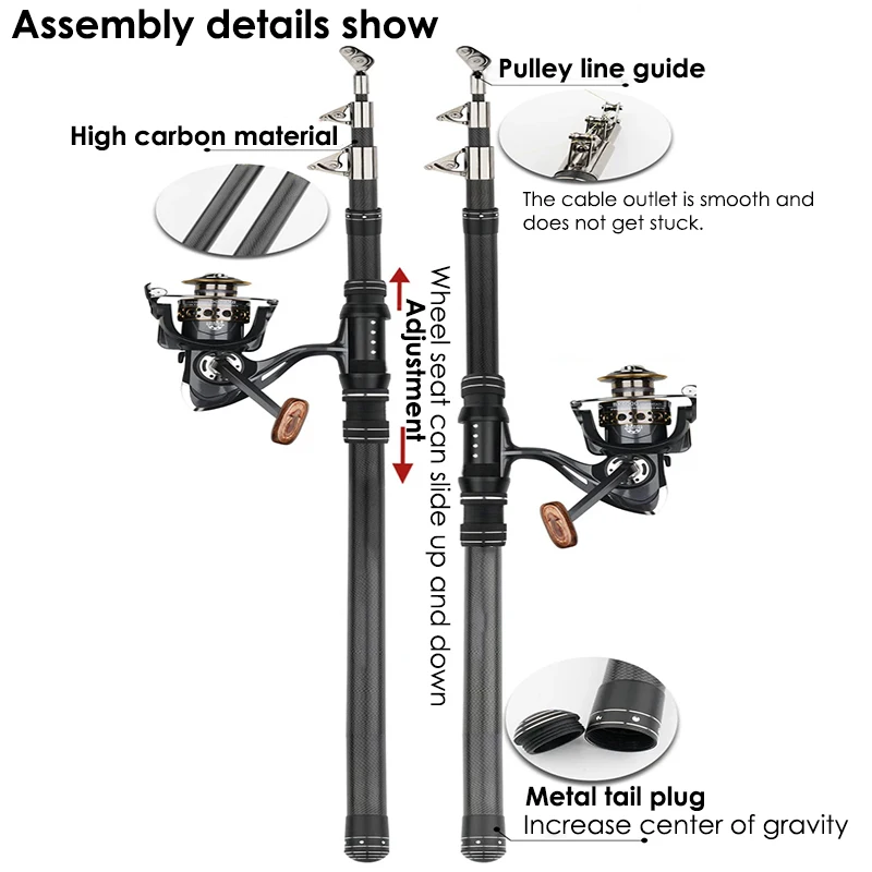 VZ-caña de pescar de arrastre potente, caña de pescar telescópica de carbono de 2,1-4,2 m, guía de línea de polea, adecuada para buscador de peces, 21KG - imagen 5