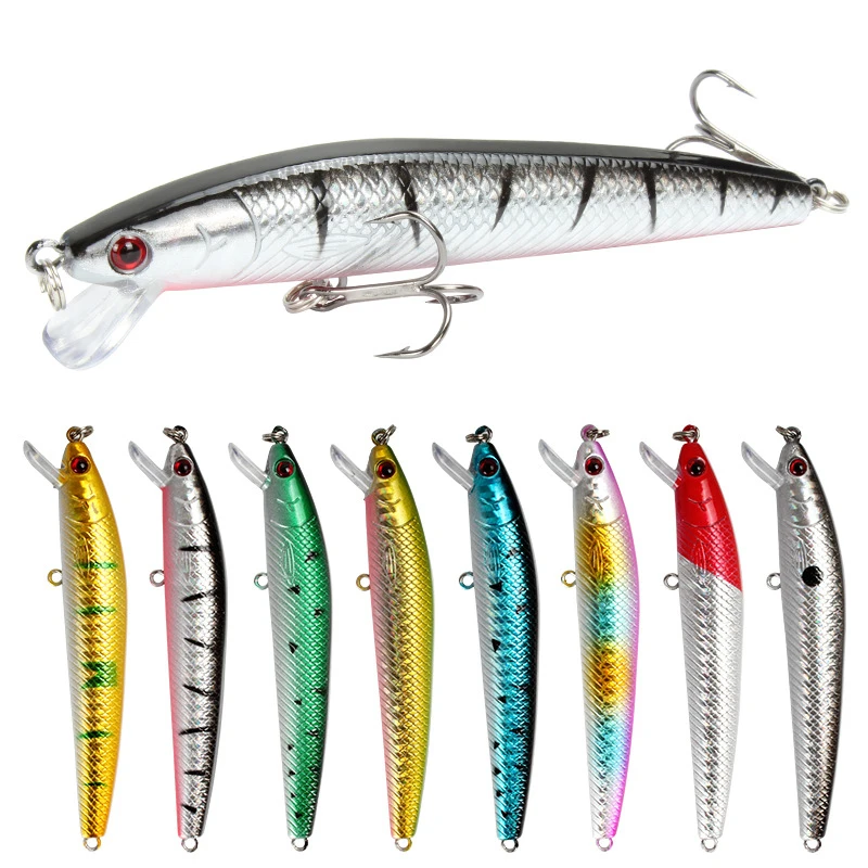 Señuelo de pesca de pececillos, cebo duro de plástico Artificial flotante de 95mm y 8g, ojos 3D, Crankbait, uds, Swimbait, 1 aparejos de pesca lubina