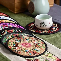 Posavasos bordados retro de tela para café y hogar