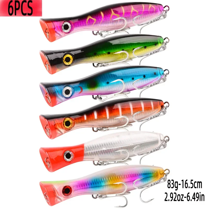 6 pzas/lote Big Popper Wobbler Señuelos de Pesca cebo flotante 41g 83g señuelo Topwater Whopper señuelos de agua salada Isca aparejos de Lucio Artificial - imagen 4