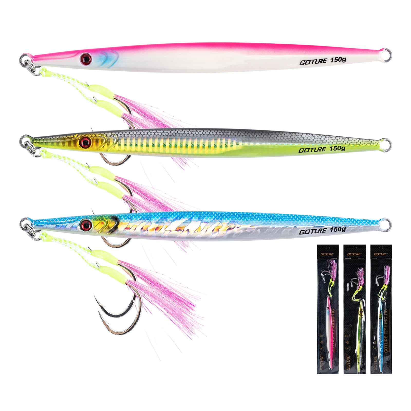 Señuelo de plantilla Goture, 150g/200g, revestimiento sólido de ojo 3D, anzuelos dobles afilados, fundición a tierra, Jigging, pescado, lubina, aparejos de cebo Artificial