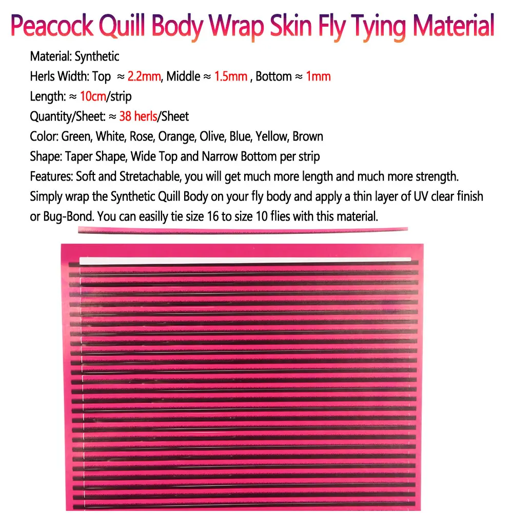 Bimoo 1/8Sheets Synthetic Peacock Quill Body Wrap Skin Fly Tying Material 38Herls per sheet Nymph Bug Bond Trout Fishing Lures - imagen 2