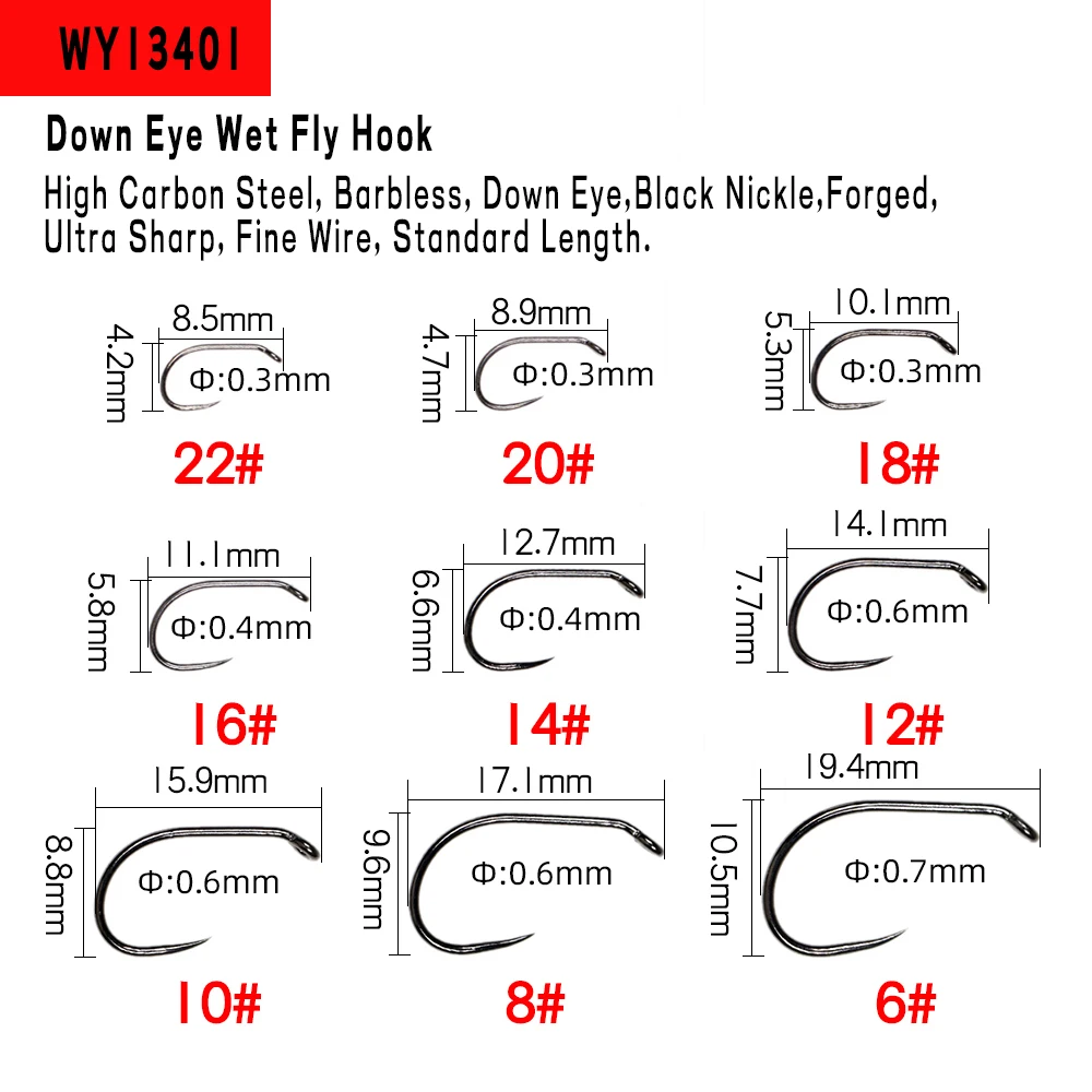 WIFREO-anzuelo de acero con alto contenido de carbono para pesca con mosca, anzuelos de pesca en seco, húmedo, ninfa y Camarón, 100 unidades - imagen 2