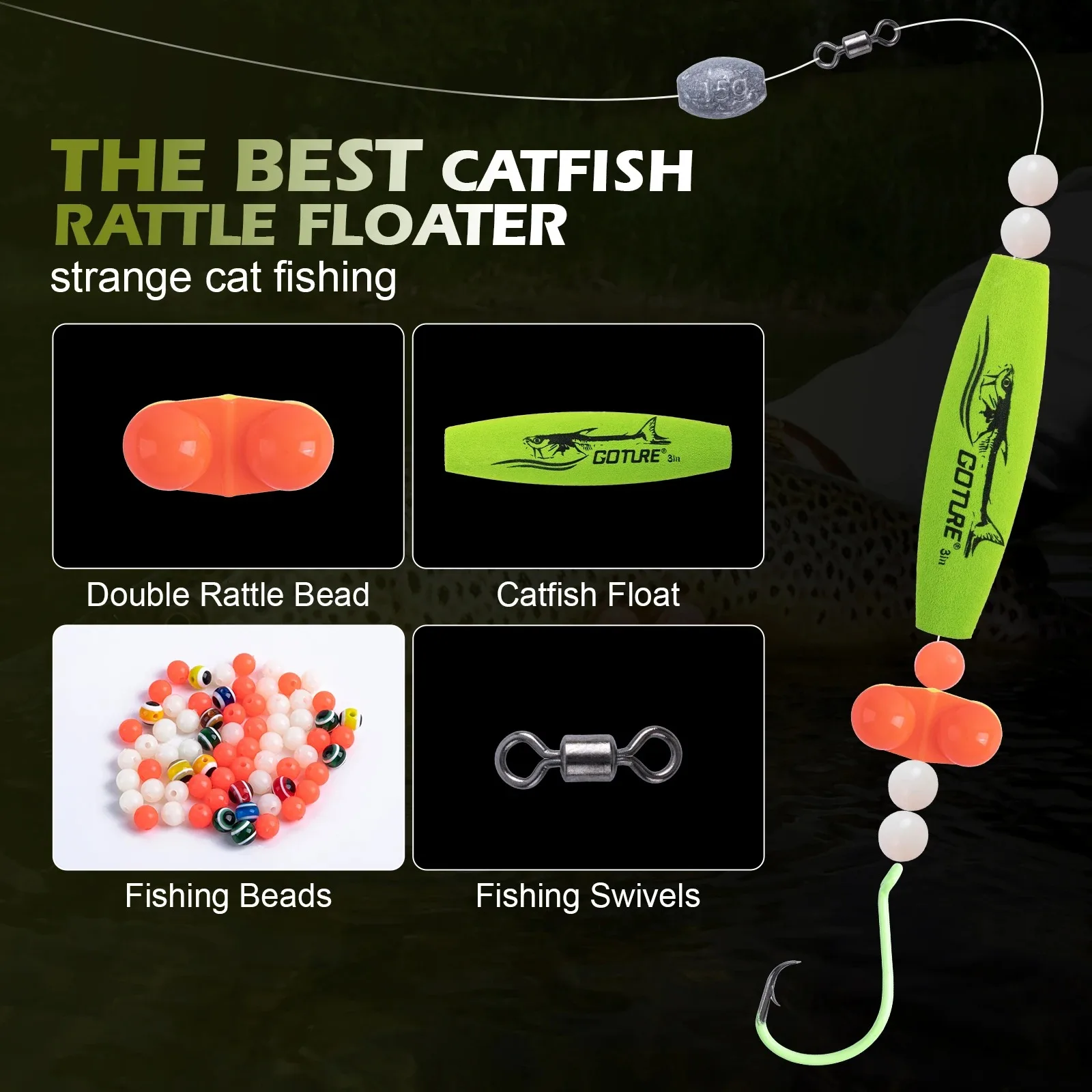 Goture kit de pesca portátil para bagre con flotadores y plomos - imagen 4