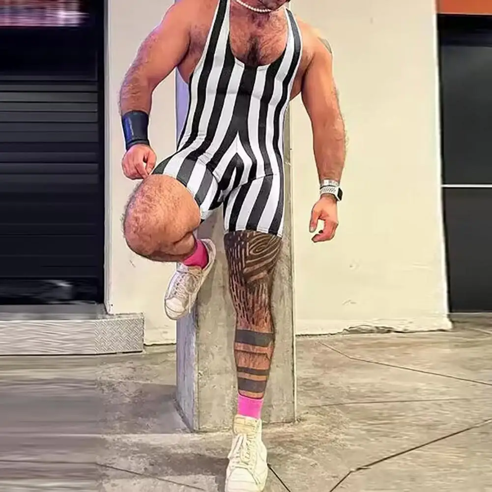Body deportivo para hombre, mono sin mangas a rayas, gimnasio, deportes atléticos, ropa moldeadora para hombre, peleles, ropa interior para hombre, pantalones cortos - imagen 3