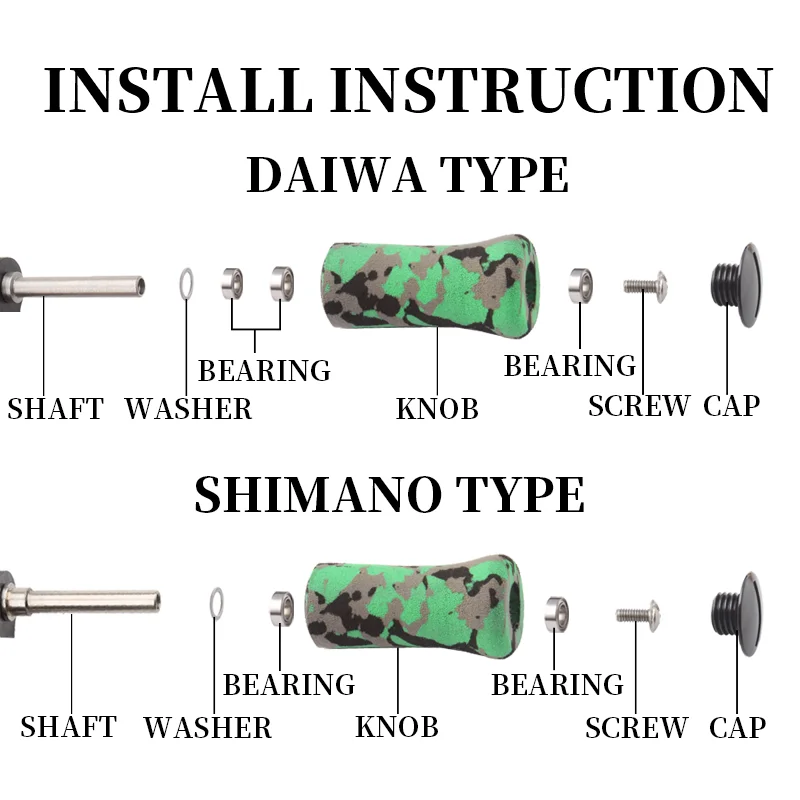 RUKE, 1 pieza, mango de carrete de pesca, Material de perilla, perilla EVA de camuflaje para carrete tipo DA/S, accesorio de mango DIY, incluye 2 uds de rodamientos DIY - imagen 3
