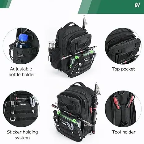Mochila bandolera de pesca Goture – Portacañas y caja de aparejos - imagen 5