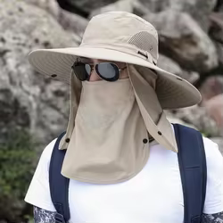 Sombrero de protección solar para pesca al aire libre, sombrilla transpirable ajustable para hombres y mujeres, senderismo, pesca al aire libre, sombrero completamente cubierto