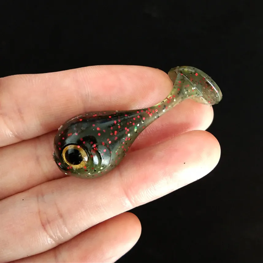 6 uds 45mm 3g cabeza grande ojos 3D cola de paleta simulación suave señuelo de pesca doble Color Artificial Jigging silicona Swimbait - imagen 5