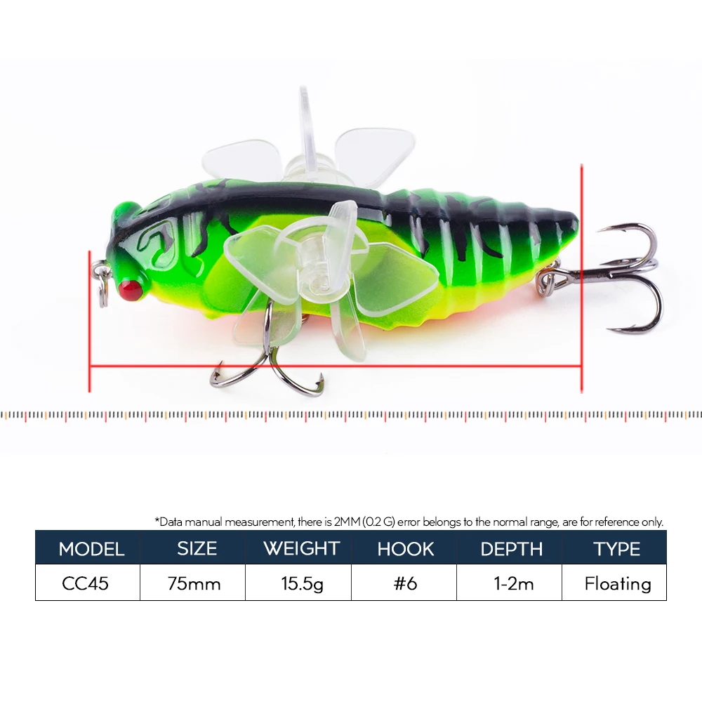 Hanlin-cebo de Cicada biónico, señuelo de Popper giratorio, ruedas de agua, cuerpo duro, Wobbler, insectos artificiales, aparejos de pesca, 75mm/15,5g - imagen 2