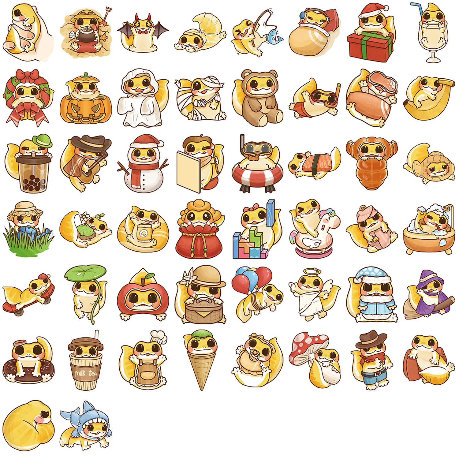 50 Uds lindo amarillo Gekkonidae Gecko pegatinas de grafiti de dibujos animados teléfono guitarra portátil maleta taza pegatinas impermeables - imagen 4