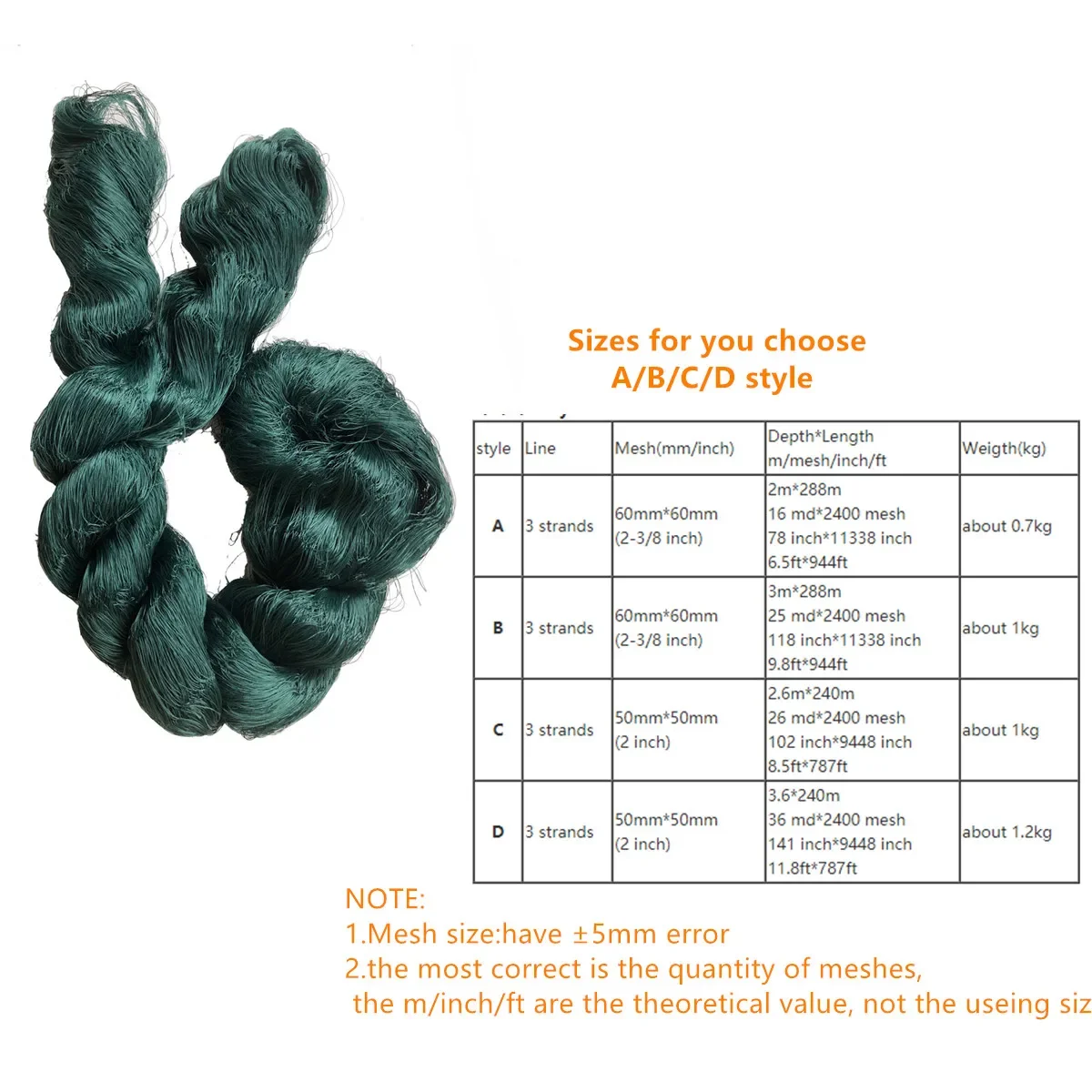 Red de Pesca de nailon multifilamento, producto semiterminado, accesorios de Pesca, malla de 50mm-60mm, equipo de Pesca, equipo de Pesca, 3 hebras - imagen 3