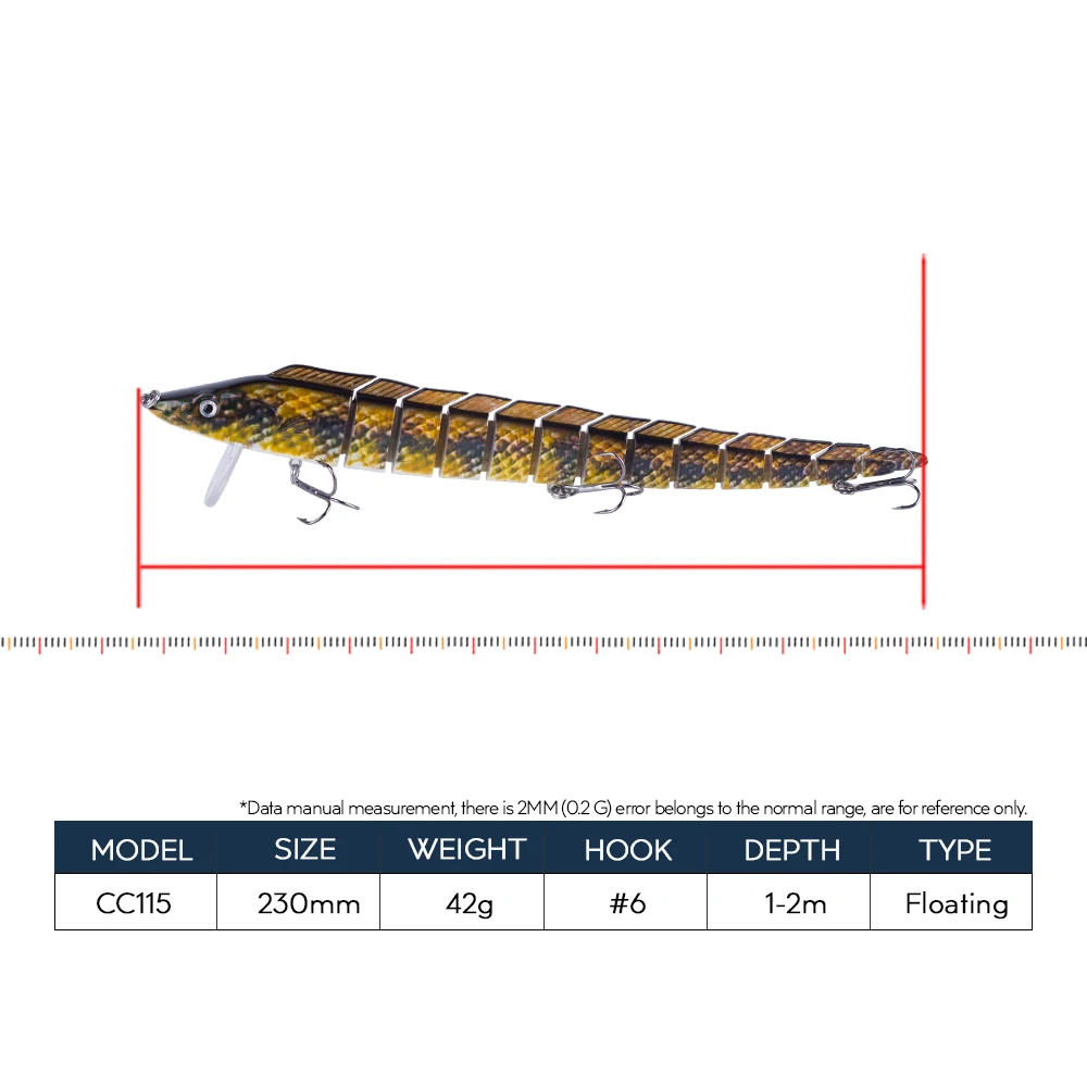 Hanlin-SEÑUELOS DE pesca de anguila a gran escala, cebos artificiales de cola de pelo, 230mm, 42g, duro, multiarticulado, Swimbait, Lucio, aparejos de lubina - imagen 2