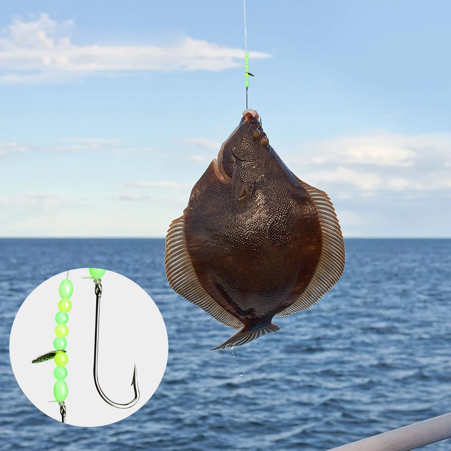 ZYZ 1 pieza de aparejos de pesca de mar con 2 anzuelos, aparejos de pesca plana preatados, pesca en orilla de fundición para playa y mar para suela de pez plano, merlán - imagen 5