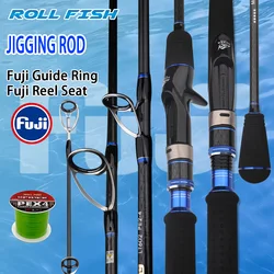 ROLLFISH-caña de Jigging rápida, guías Fuji y asiento de carrete, caña de pescar de agua salada de fibra de carbono para atún de aguas profundas + hilo de pescar de 100m