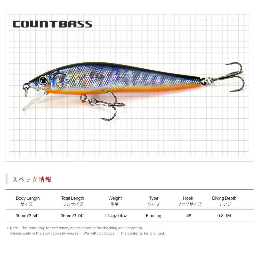 COUNTBASS Minnow flotante 90 mm 3-1/2" 11,4 g 3/8 oz. Buceo 0,8-1m, Señuelos de pesca Hardbaits Wobbler La Peche Au Leurre - imagen 2