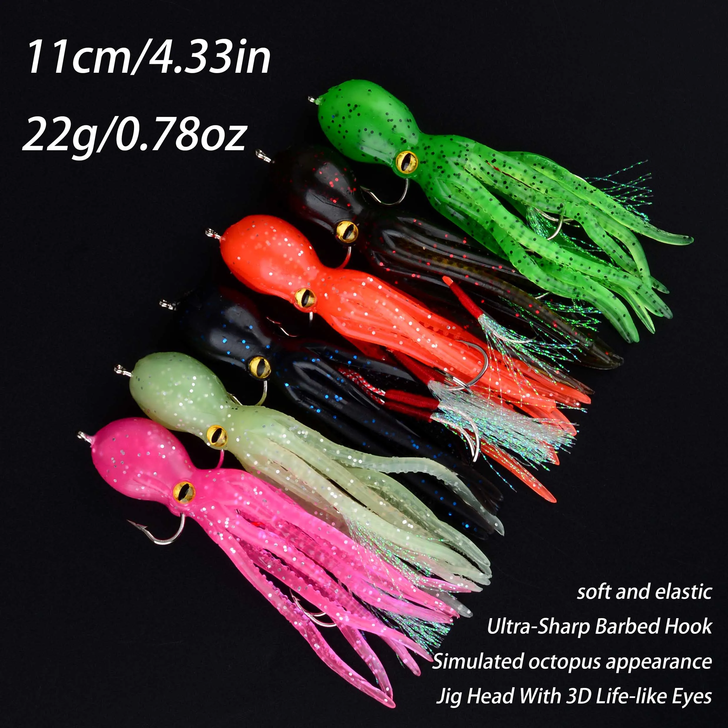 Señuelo de pesca de pulpo, anzuelo de aparejos, cebos blandos artificiales, Triple plantilla que se hunde, herramientas de pesca, 6 uds. - imagen 2