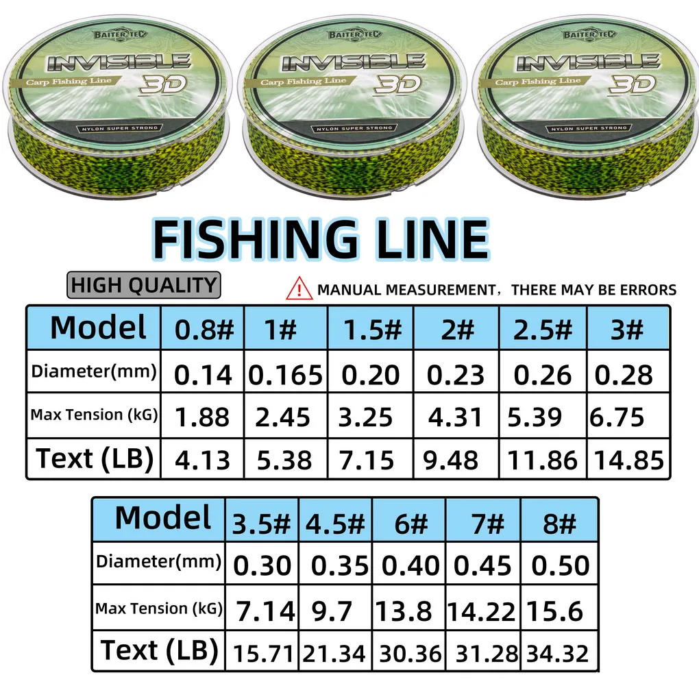 Línea monofilamento fluorocarbono invisible para pesca con mosca