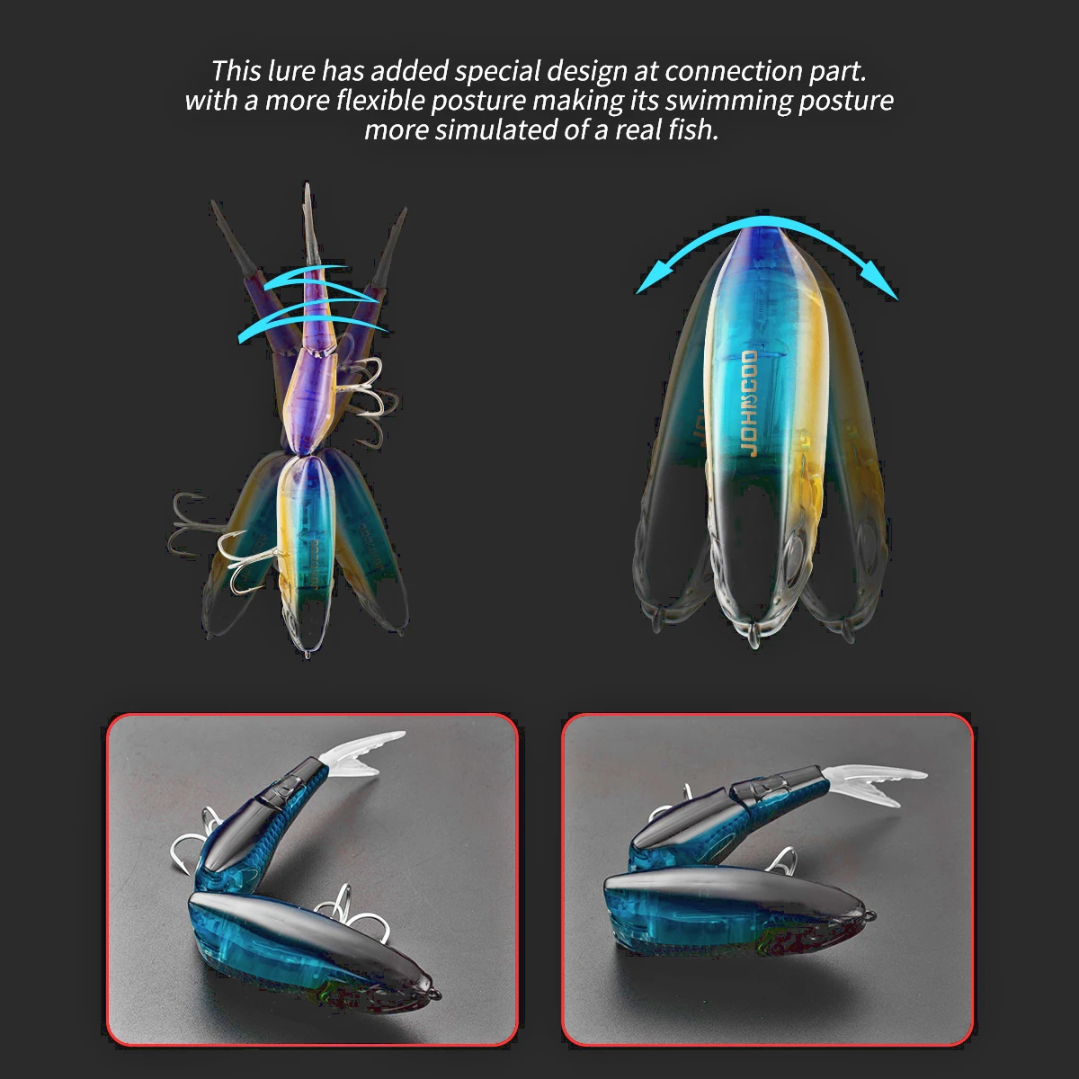 Señuelos de pesca Johncoo Hardbait 185mm 50,5g Swimbaits hoja de Flash cuerpo flotante articulado Lucio señuelo de fundición larga para lubina - imagen 3