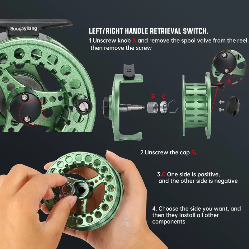 Sougayilang-carrete de Pesca con mosca 2 + 1 BB, cuerpo de aleación de aluminio mecanizado por CNC, ultraligero, aparejos de Pesca voladores - imagen 5
