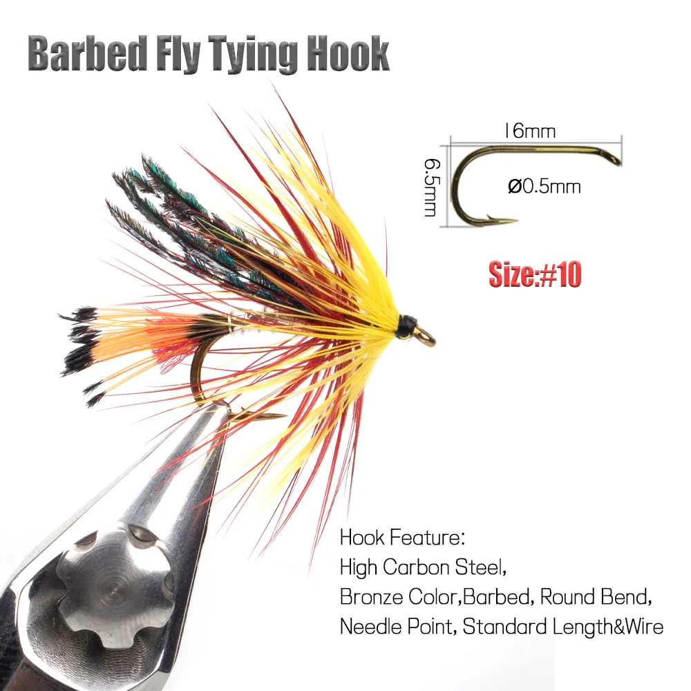 Wifreo-señuelo de pesca para trucha, cebo de 6 piezas, salmón, Cabeza de Acero, Gallo suave, pavo real, Herl, ala de pluma, moscas húmedas, 10 # - imagen 3