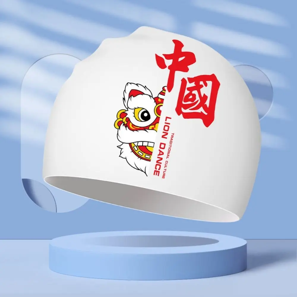 Gorro de baño de sílice para adultos, accesorio de fotografía, gorro de buceo elástico, baile de León, impermeable, protege las orejas, Verano - imagen 4